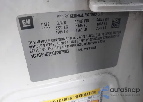 2012 Buick Lacrosse Premium 2 Group z USA, uszkodzony, nr VIN 1G4GF5E39CF207903